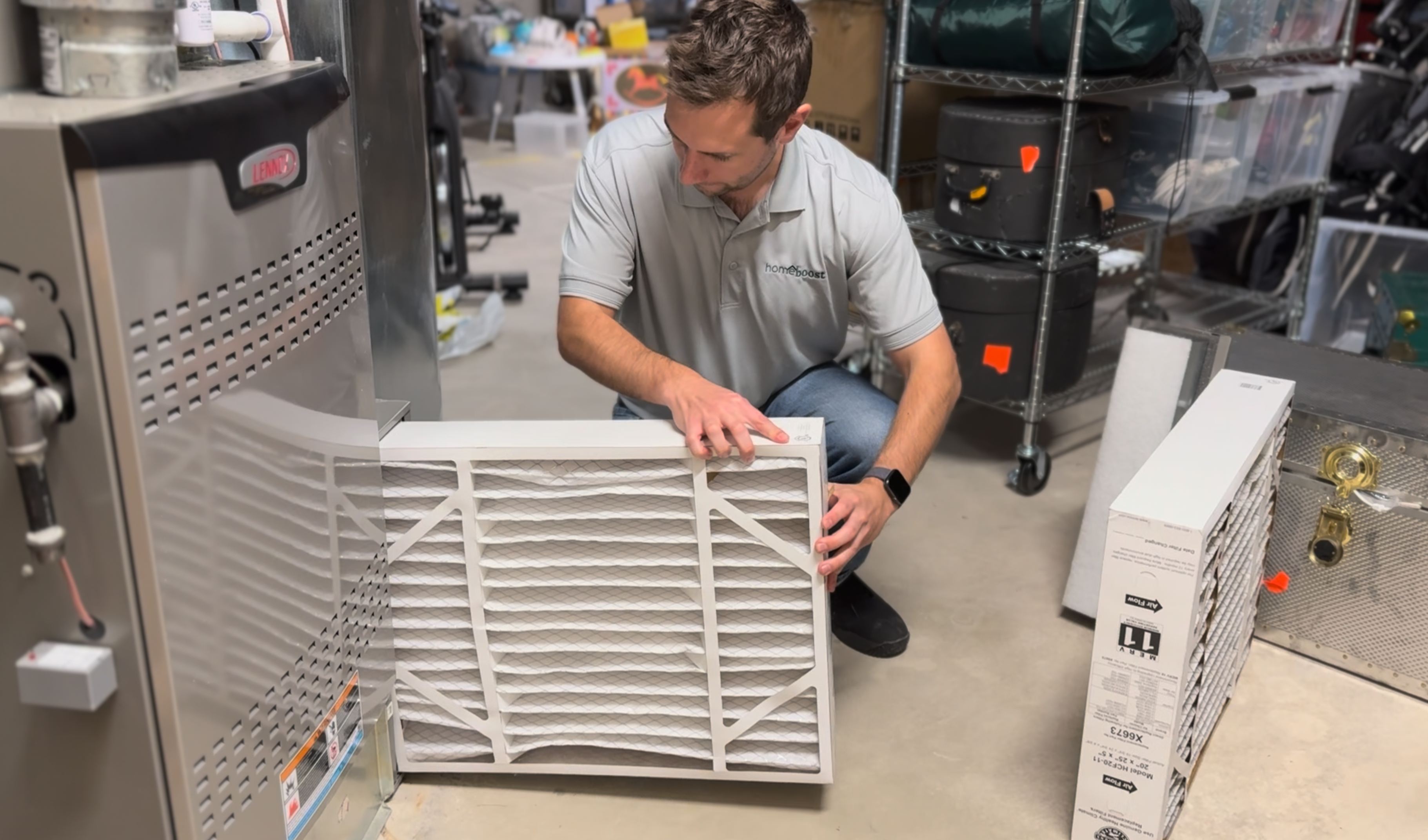 HomeBoost Pro changing the HVAC filter in furnace